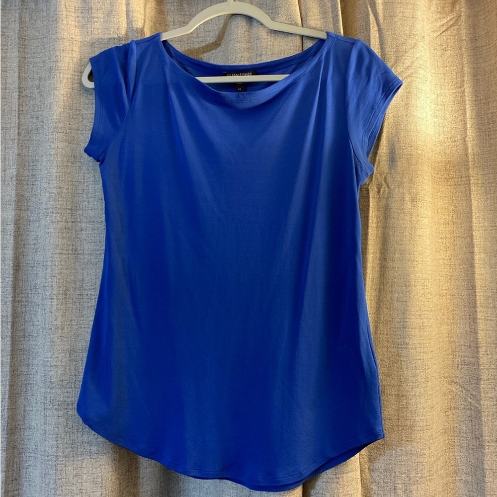 Eileen Fisher Royal Blue Silk Short Sleeve Top